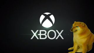 Xbox logo with sad doge meme crudely MS Painted on top. 