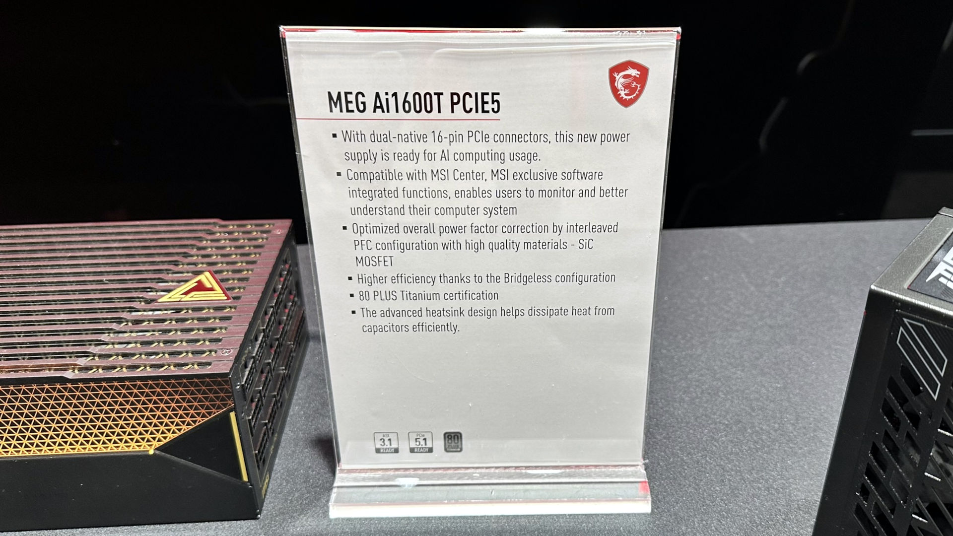 Promotional images of the MSI MEG AI1600T power supply unit