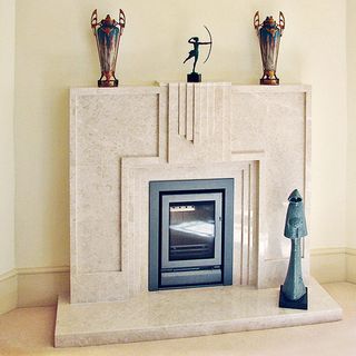 living room with tiled fire place