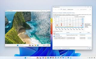 Windows 11 desktop showing Sandbox and Reliability Monitor.