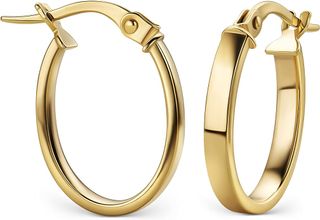 Miore Gold Hoop Earrings for Women, Flat Tube Oval Loops 19 Mm, Real Gold 9ct 375 Yellow Gold Hypoallergenic Hoops, Earrings for Pierced Ears Handmade in Italy- Delivered in Jewellery Box