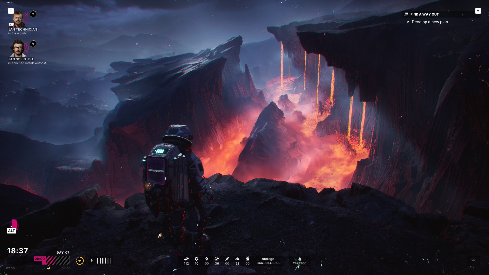 Jan looks at a lava field in The Alters