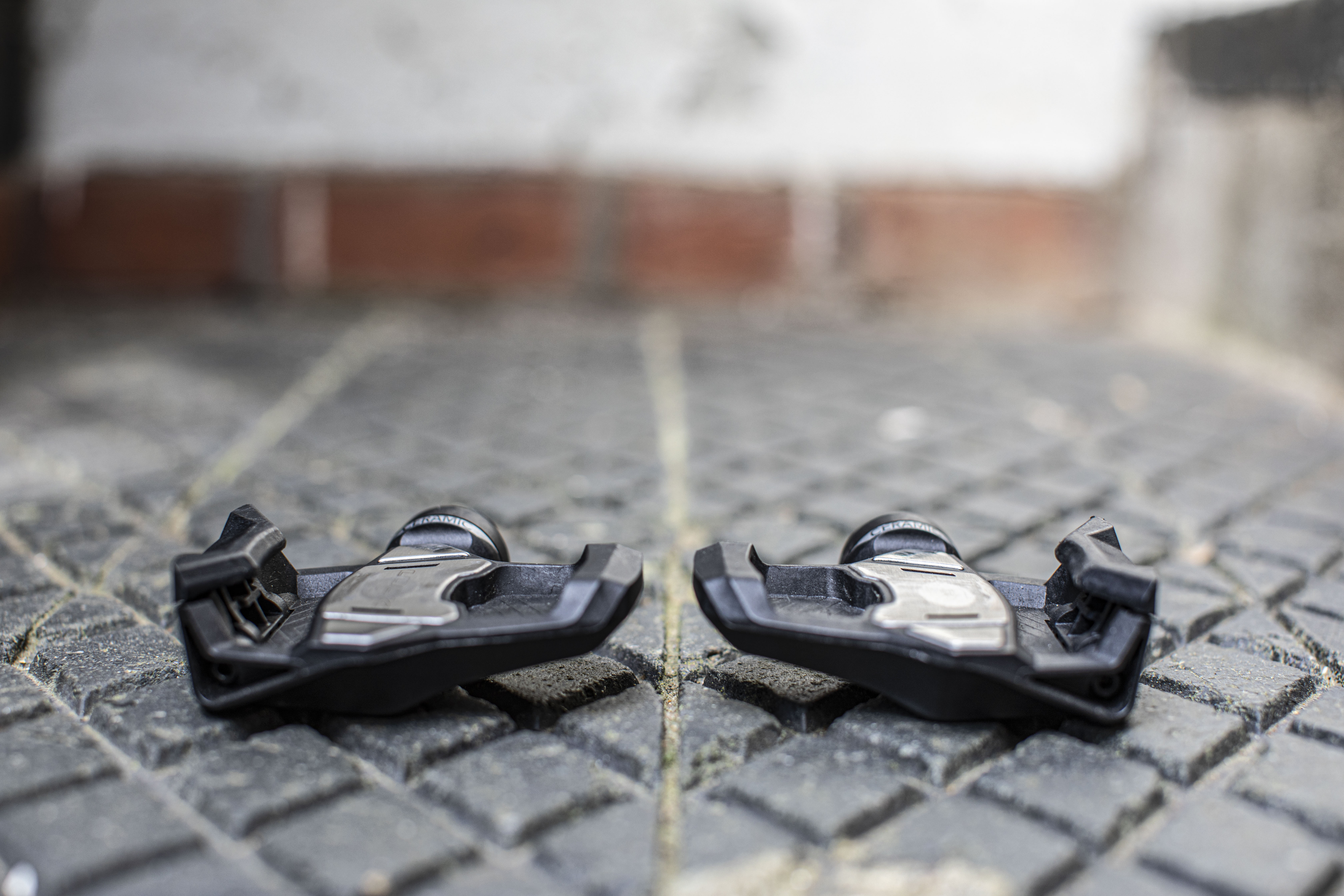 Look Keo Blade Ceramic Ti pedals in profile on brick floor