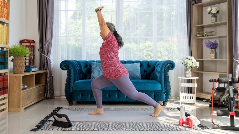 Woman doing a high-intensity workout at home
