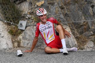 SISTERON FRANCE AUGUST 31 Anthony Perez of France and Team Cofidis Solutions Credits Crash Injury during the 107th Tour de France 2020 Stage 3 a 198km stage from Nice to Sisteron 488m TDF2020 LeTour on August 31 2020 in Sisteron France Photo by Tim de WaeleGetty Images