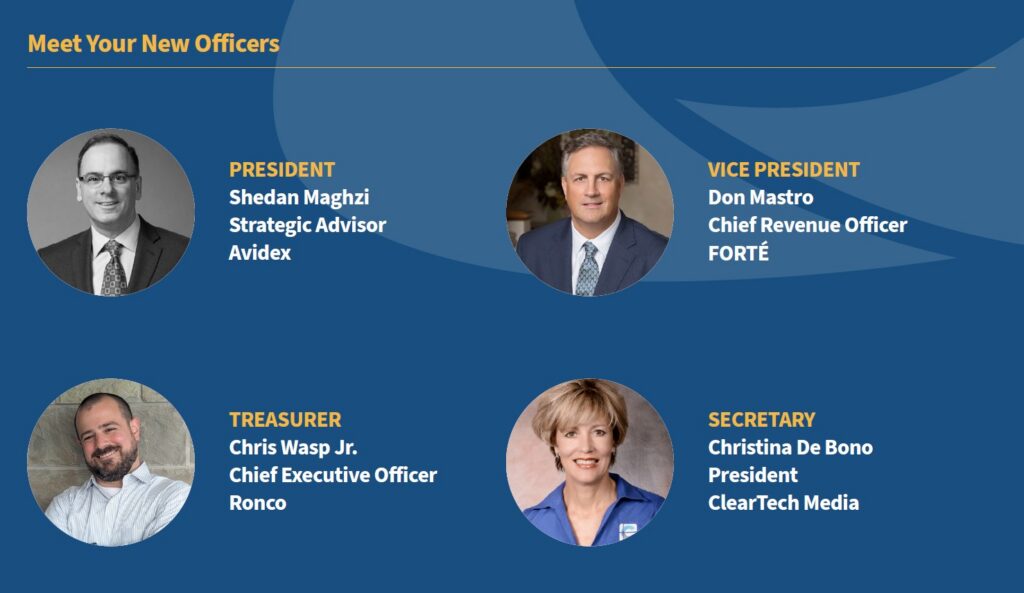 Headshots of the new NSCA board members, including president Shedan Maghzi and Christina de Bono of sAVE.