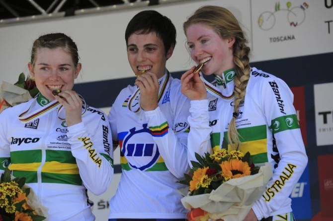 Severine Eraud (France) takes gold with Alexandria Nicholls, Alexandra Manly on the podium