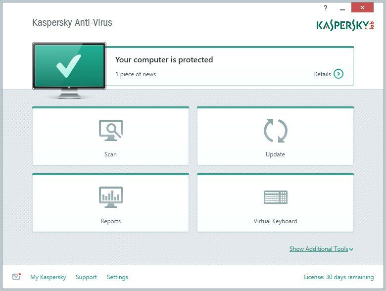 Kaspersky Anti-Virus 2015 main screen