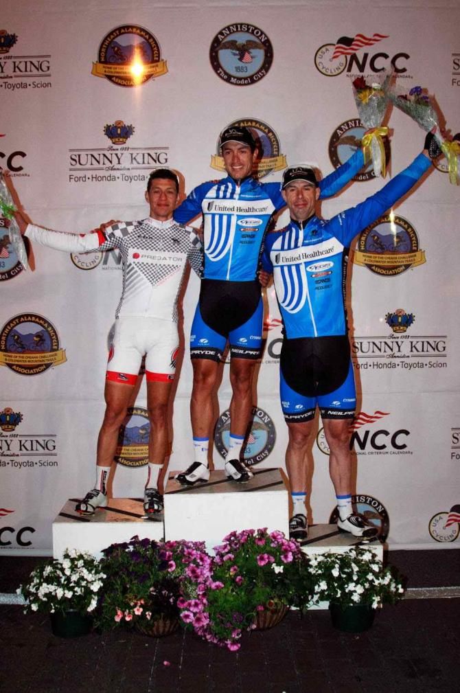 The Sunny King Criterium podium: Sergio Hernandez (Predator), Carlos Alzate and Karl Menzies (Unitedhealthcare)