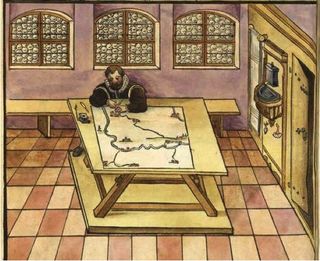 A cartographer at work (Pfinzing's Methodus geometrica, 1598)
