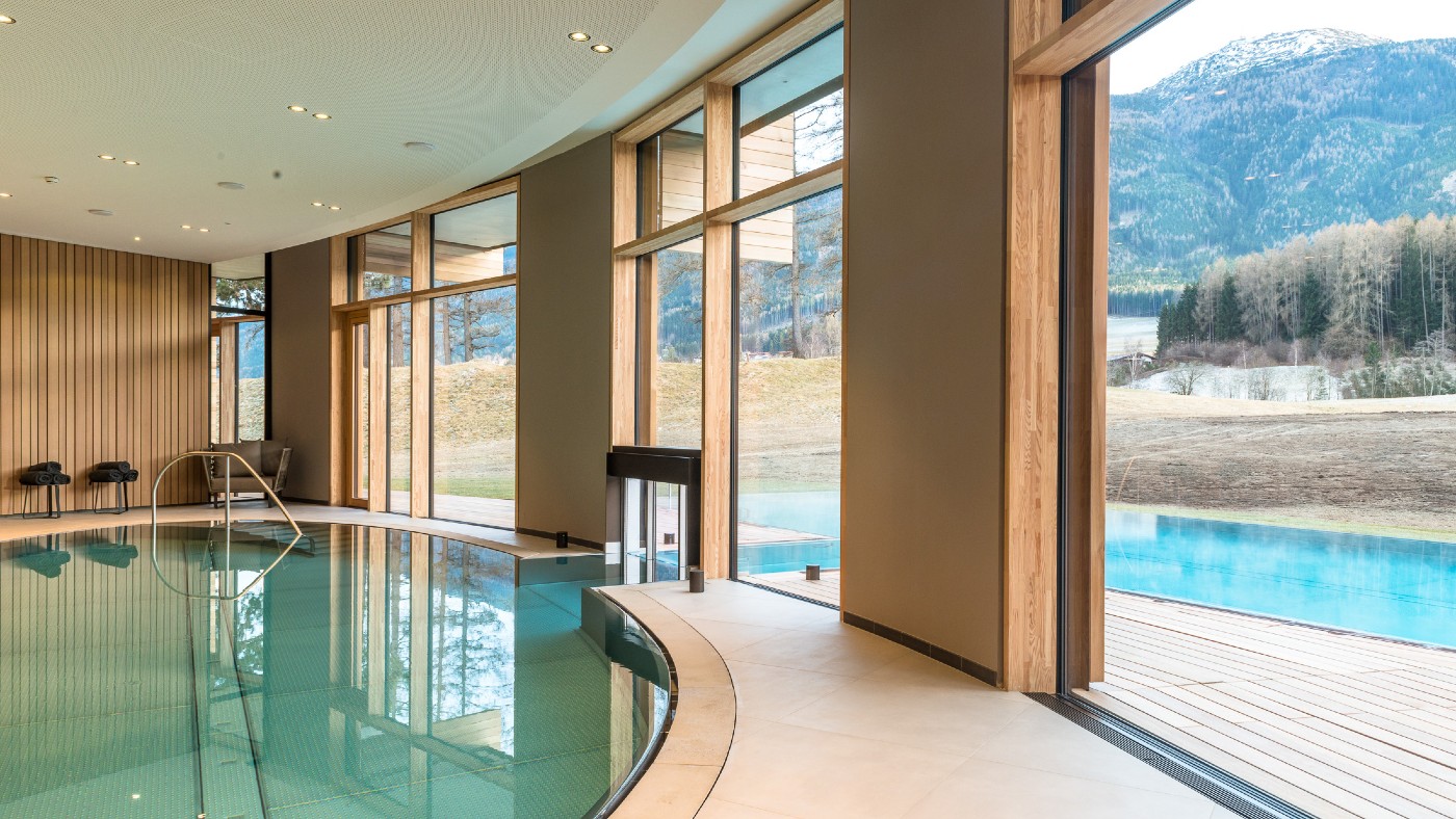 You can swim from the indoor pool to the outdoor pool