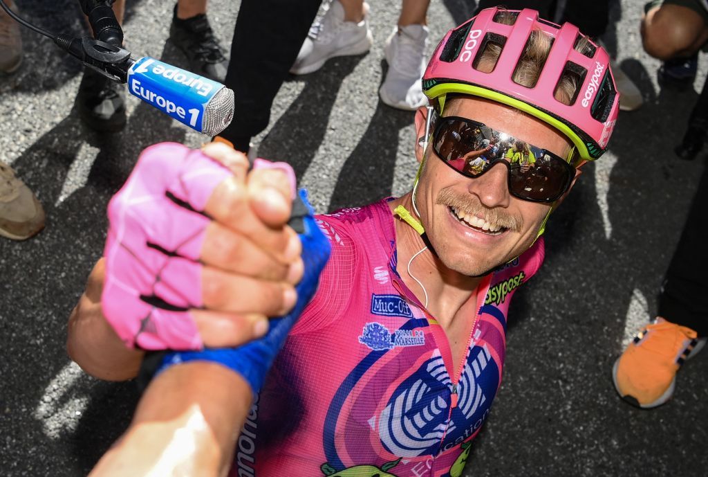 EF EducationEasypost teams Danish rider Magnus Cort Nielsen celebrates after winning the 10th stage of the 109th edition of the Tour de France cycling race 1481 km between Morzine and Megeve in the French Alps on July 12 2022 Photo by Alex BROADWAY POOL AFP Photo by ALEX BROADWAYPOOLAFP via Getty Images