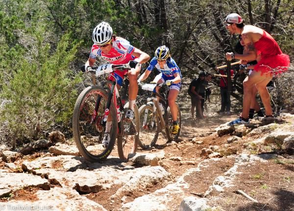 Pua Mata (Sho-Air) leads Georgia Gould up a rocky climb