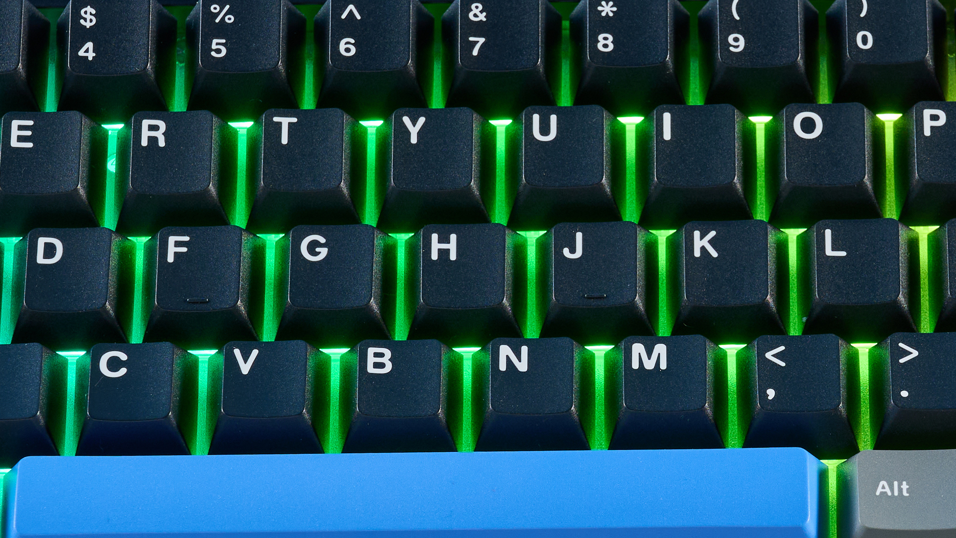 A black, gray and blue Epomaker HE65 Mag magnetic keyboard with Hall Effect switches