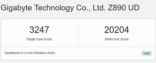 Core Ultra 9 285 Score in Geekbench 6