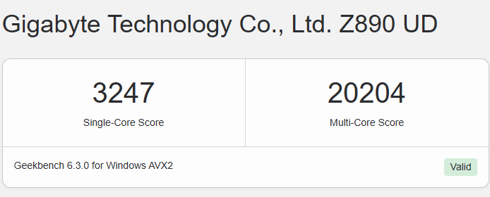 Core Ultra 9 285 Score in Geekbench 6