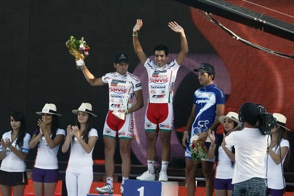 Stage 7 podium (l-r): Marco Crespo, Hector Aguilar and Mauro Richeze