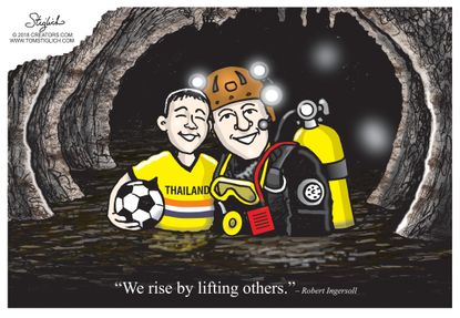 Editorial cartoon U.S. Thailand cave rescue soccer navy seals