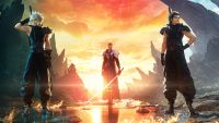 FF VII Rebirth on Switch 2, anime like characters stand in front of a sunset on rocks