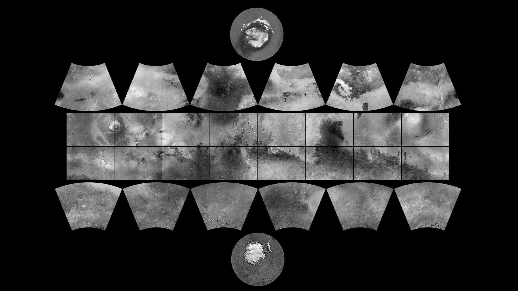 a series of grey squares on a black background