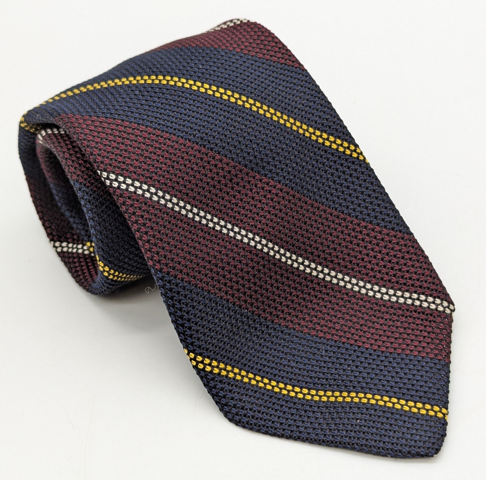 Vtg Brooks Brothers Makers Grenadine Weave Burgundy Navy Blue Striped Silk Tie