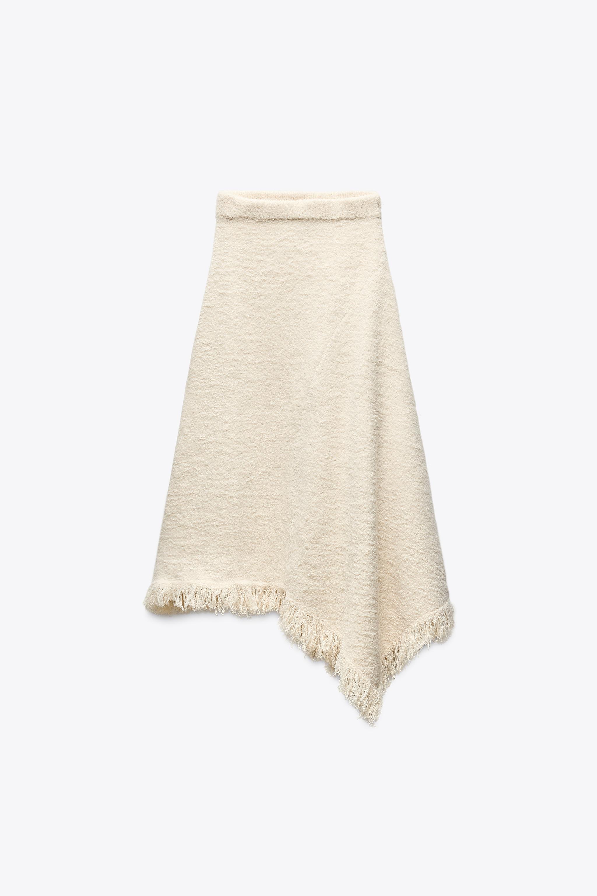 Asymmetric Fringed Knit Skirt