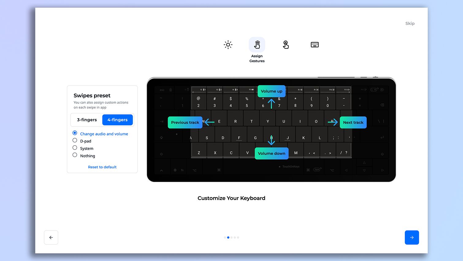 Screenshot of the Clevetura TouchOnKeys app