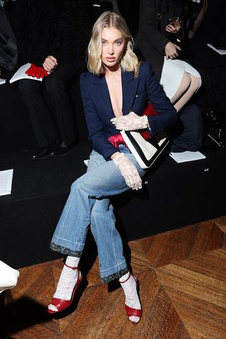 Elsa Hosk wearing jeans at the Valentino Couture S/S 25 show in Paris