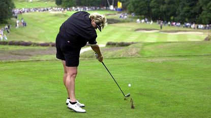 How far did Laura Davies hit the ball? Laura Davies plays her tee shot on the 390-yard 5th hole during the third round of the Women's Open on the Old Course at Sunningdale Golf Club in 2001 GettyImages-1122020