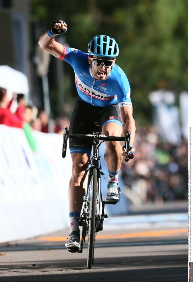 Nathan Haas (Garmin-Sharp) celebrates winning the 2014 Japan Cup