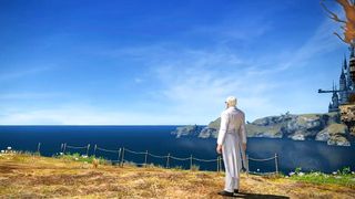 KFC's Colonel Sanders looking at the sea in Final Fantasy 14