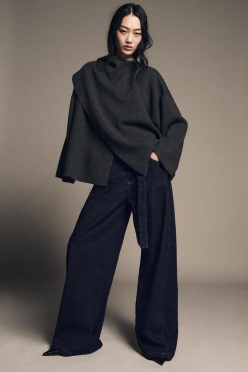 Knit Cape With Scarf Detail