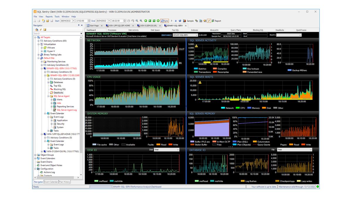 The SolarWinds SQL data page