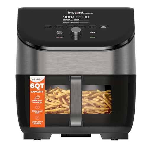 Instant Pot Vortex Plus 6qt Air Fryer With Odor Erase Technology,6-In-1 Functions That Crisps,roasts, Broils,dehydrates, Bakes & Reheats, 100+in-App Recipes, From the Makers of Instant Pot,1700w,black
