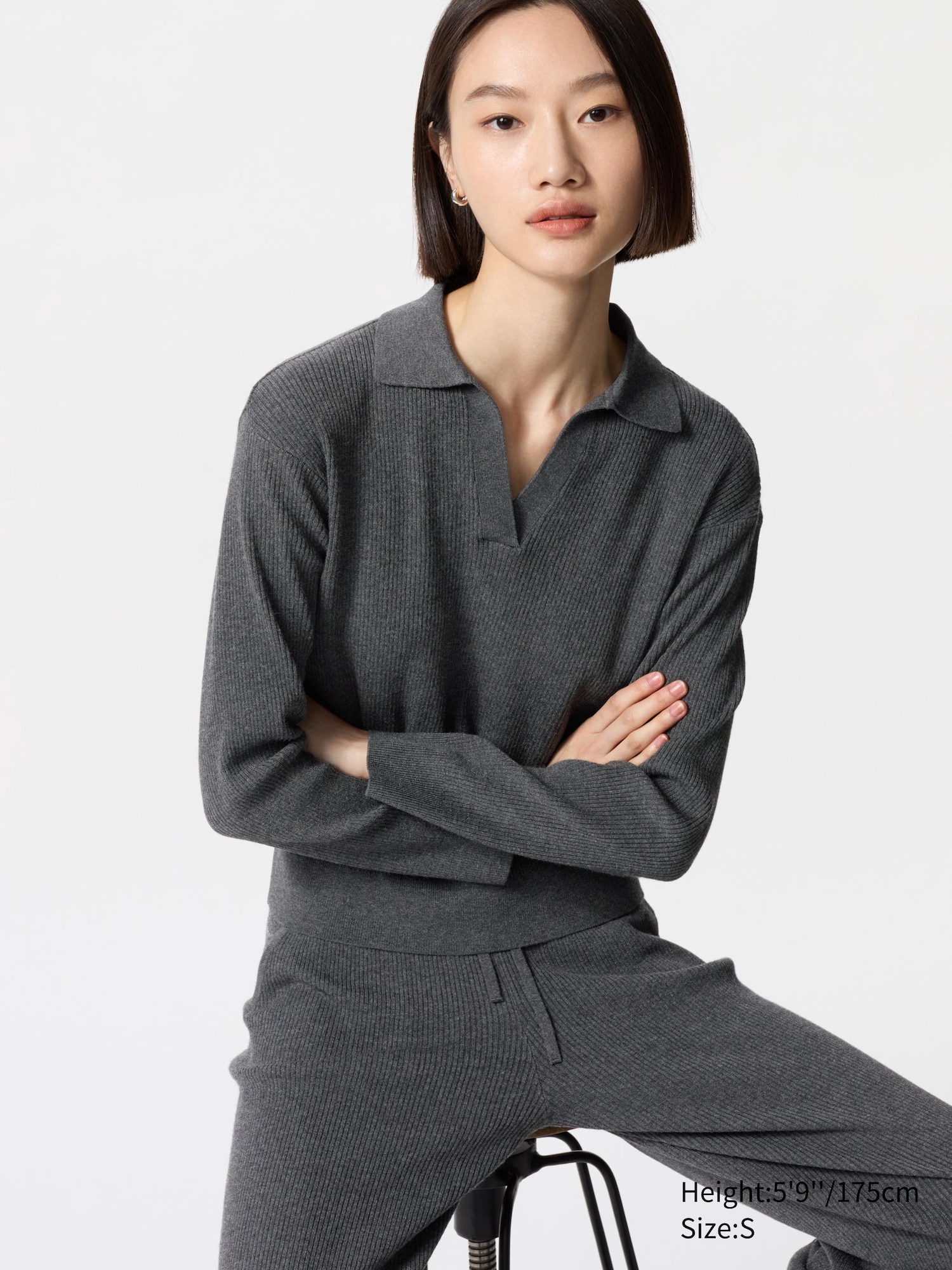 Washable Knit Ribbed Polo Jumper