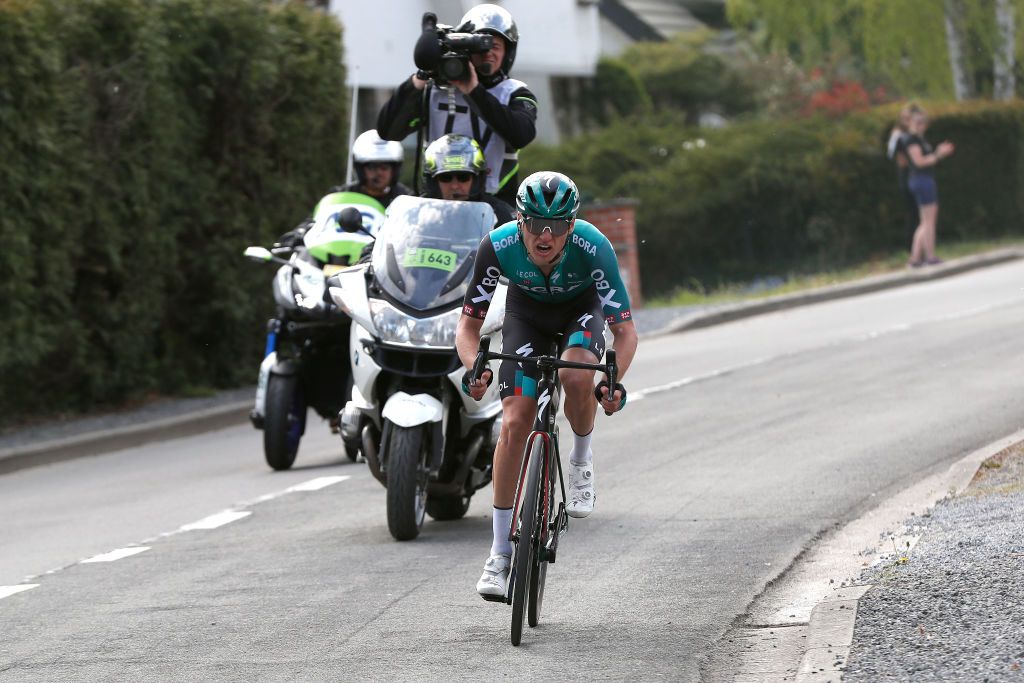 LIEGE BELGIUM APRIL 24 Aleksander Vlasov of Russia and Team Bora Hansgrohe attacks during the 108th Liege Bastogne Liege 2022 Mens Elite a 2572km one day race from Lige to Lige LBL WorldTour on April 24 2022 in Liege Belgium Photo by Bas CzerwinskiGetty Images