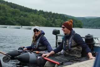 Dan Walker and Helen Skelton try float-tube fishing on the Ladybower Reservoir