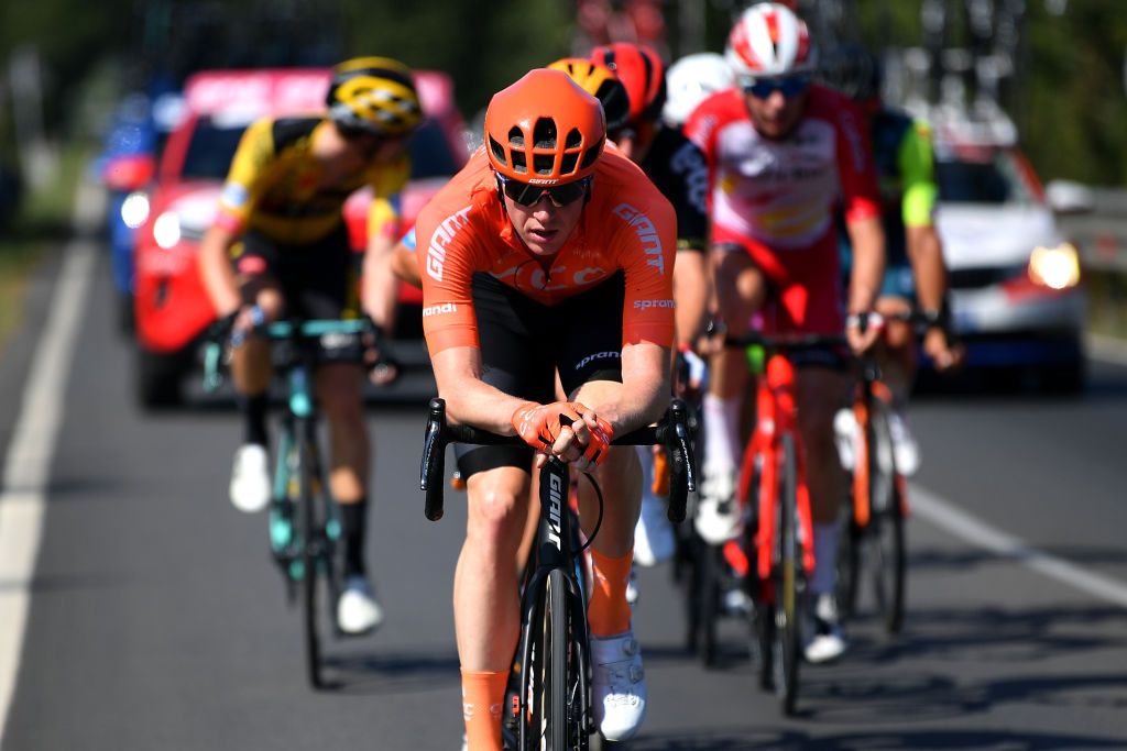 Pascal Eenkhoorn, Nathan Van Hooydonck, Hermann Pernsteiner, Matthew Holmes in the breakaway during stage 3 at Tirreno-Adriatico