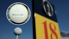 A Titleist golf ball and an Open Championship banner