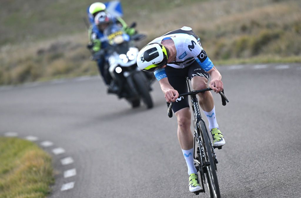 ALPUENTE SPAIN FEBRUARY 07 Ivan Romeo of Spain and Movistar Team competes in the breakaway during the 76th Volta a la Comunitat Valenciana 2025 Stage 3 a 1803km stage from Algemesi to Alpuente 958m on February 07 2025 in Alpuente Spain Photo by Szymon GruchalskiGetty Images