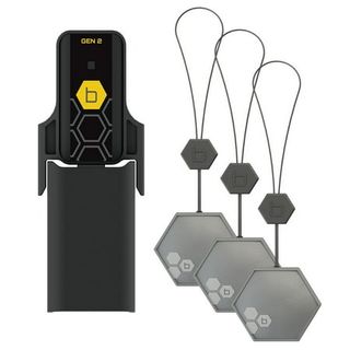 Black Orbit B-Hyve Smart Flood Leak Detector and gray hexagon shaped flat Water Sensors with loop to hang (3 Pack)