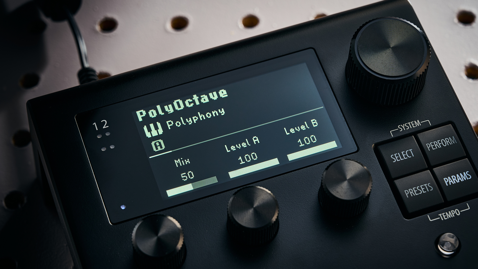 Close up of presets on the screen of the Eventide H9 Harmonizer Gen 2 multi-effects pedal