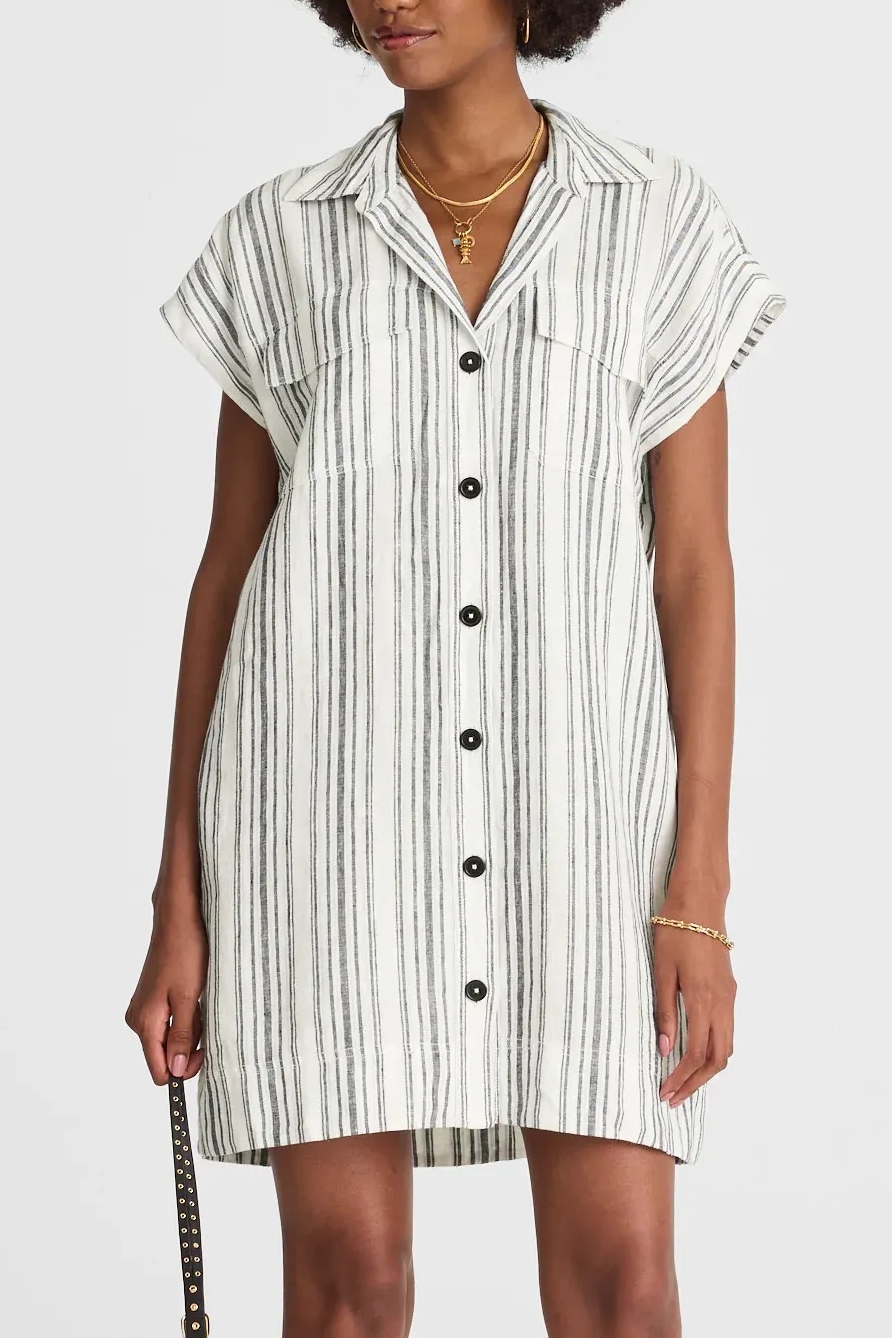 Madewell , Utility Short-Sleeve Mini Shirtdress in 100% Linen