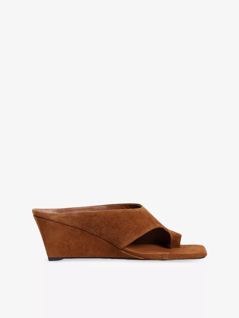 SANDRO, Toe-Post Suede Wedge Sandals