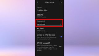 A screenshot showing how to set a Wi-Fi hotspot password on Android