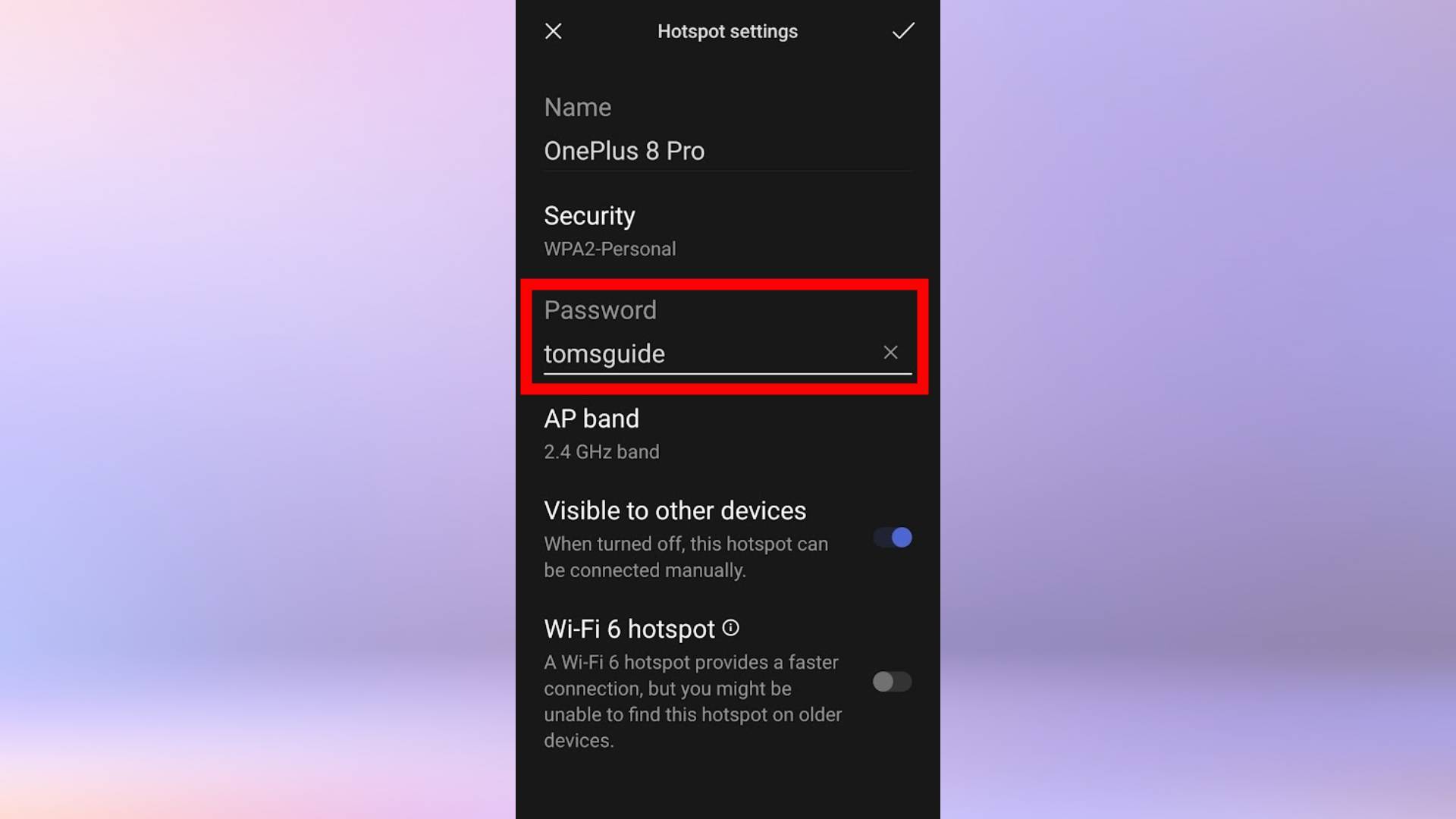 Screenshot showing how to set Wi-Fi hotspot password on Android