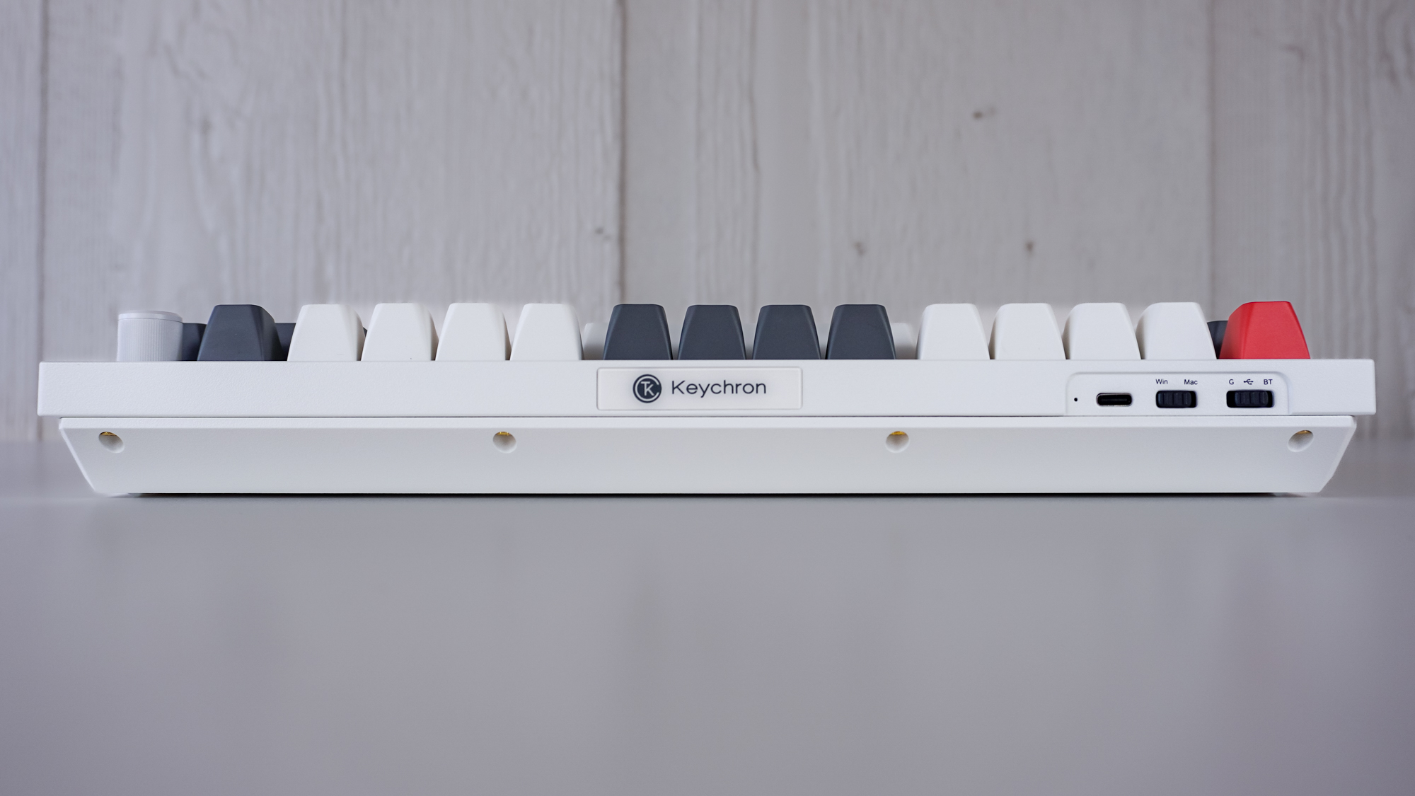 The backside of the Keychron Q1 Ultra 8K showing is physical switches and USB-C port