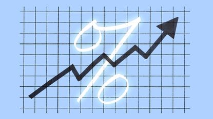 A percentage sign and an upward-trending chart arrow signifying higher interest rates