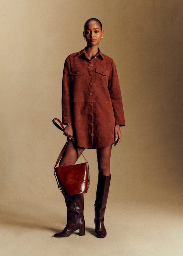 Mathilde Dress. - Brown - Goat Leather - S&amp;eacute;zane