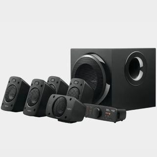 Logitech Z906 speakers with grey backdrop